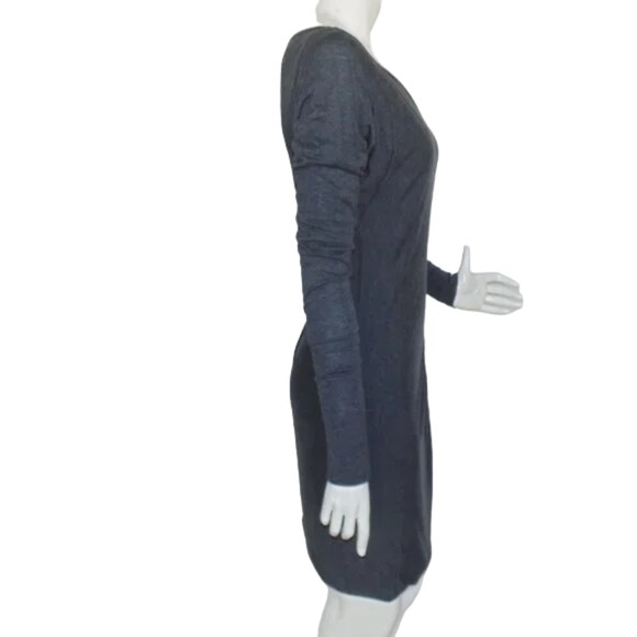 REBECCA TAYLOR Dress, L, Slub Jersey, Gathered, Long sleeve, Charcoal Gray - Picture 8 of 13